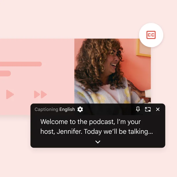 An example of live captioning in English of a podcast.